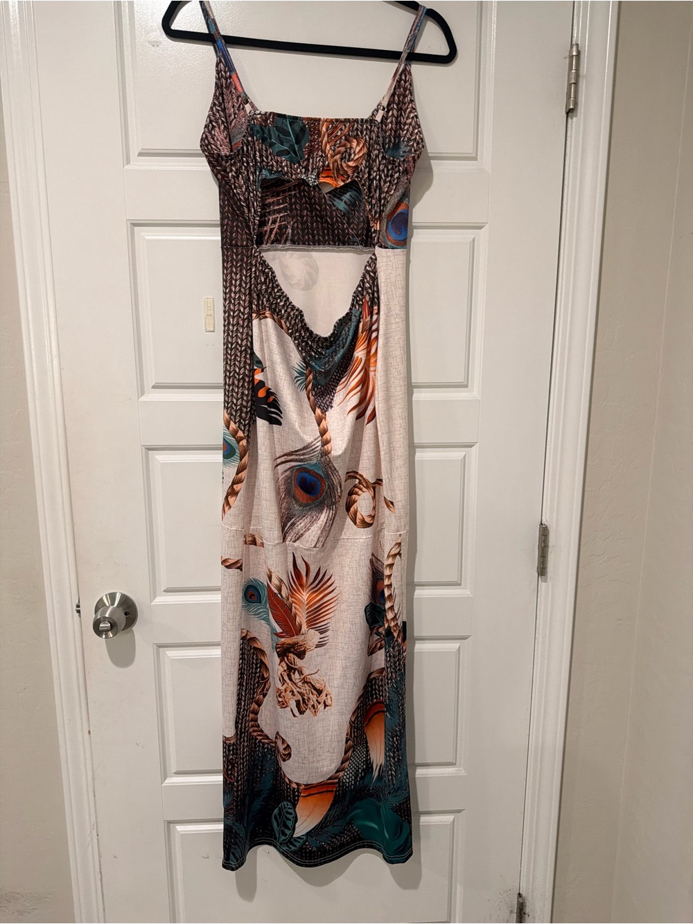 Maxi Dress with Feather & Palm Print - Cream - Picture 5 of 6